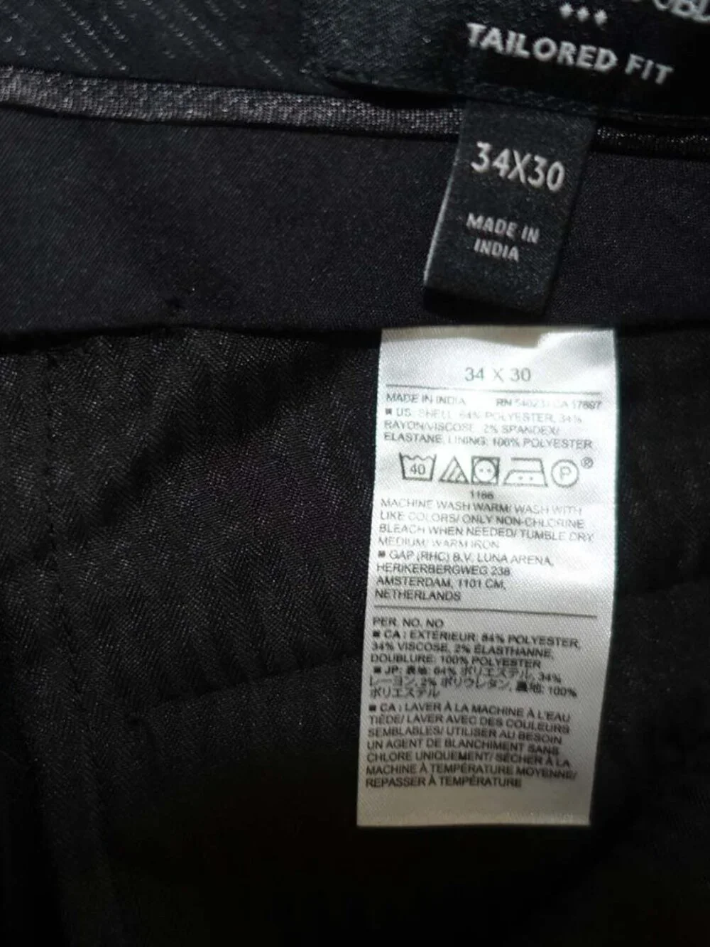 Banana Republic Men's Plain Weave Suit Trouser Pants 34 x 28 Black Tailored Fit